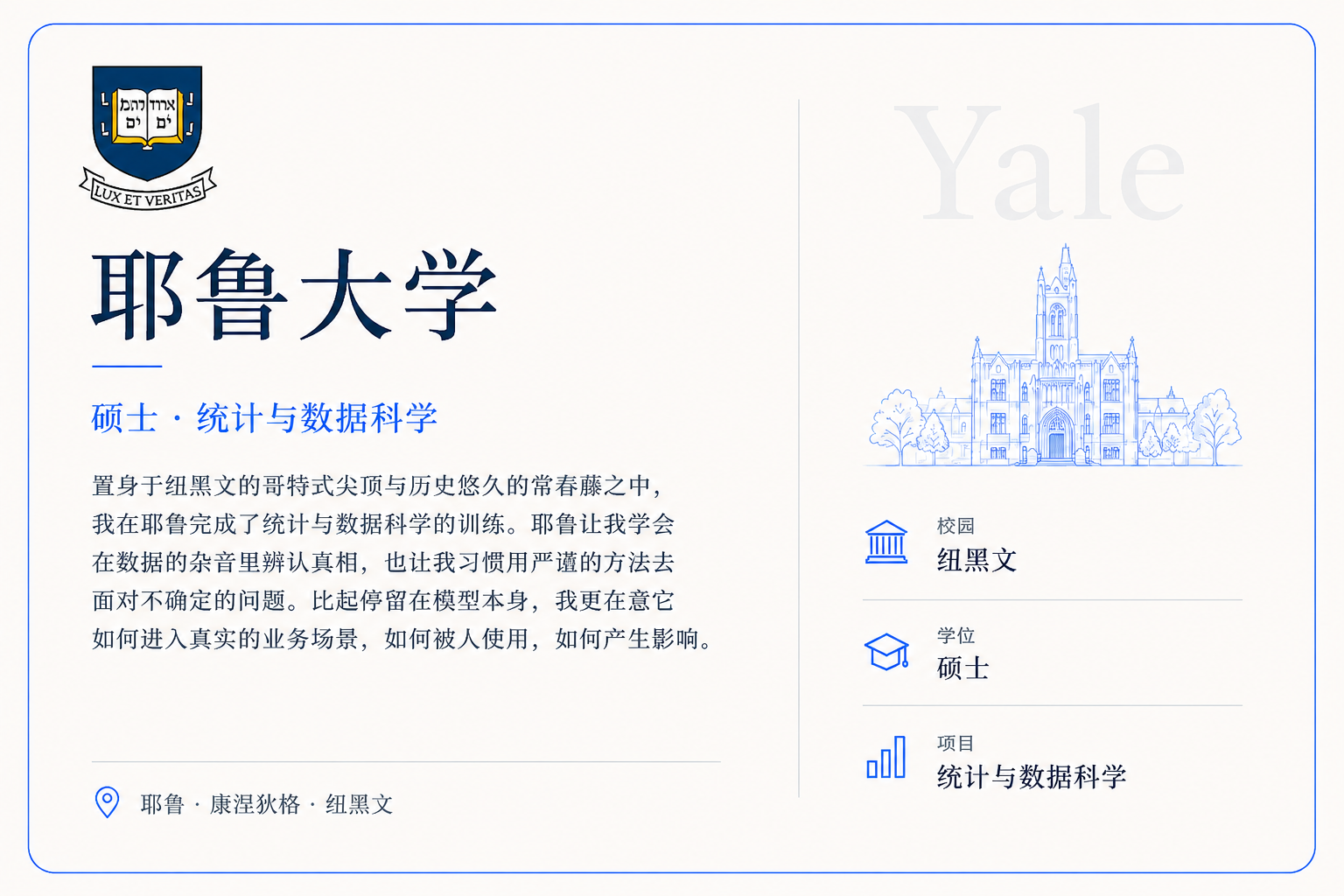 Yale University academic profile card